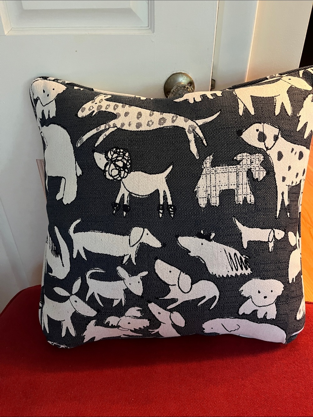 Dog Pattern Accent Pillow - Navy and White